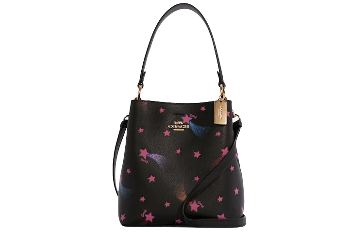 Городская сумка-ведро из галечной кожи, женская маленькая черная COACH 
Городская сумка-ведро из галечной кожи, женская маленькая черная COACH