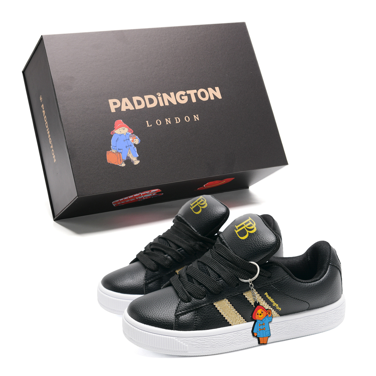 Paddington Bears Износостойкие и легкие низкие скейтерские кроссовки унисекс черно-золотые с подвеской медвежонка Паддингтона, цвет Black Gold (Comes with Paddington Bear Loop) 
Paddington Bears Износостойкие и легкие низкие скейтерские кроссовки унисекс черно-золотые с подвеской медвежонка Паддингтона, цвет Black Gold (Comes with Paddington Bear Loop)