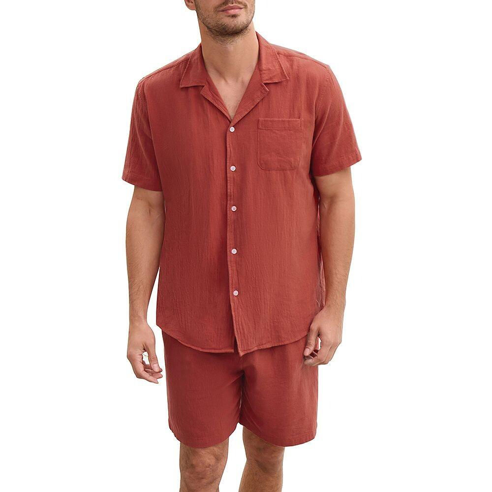 Мужской комплект из 2 предметов: рубашка на пуговицах с короткими рукавами и короткий комплект на шнурке, повседневный летний пляжный наряд. MISSKY, цвет Brick Red
Мужской комплект из 2 предметов: рубашка на пуговицах с короткими рукавами и короткий комплект на шнурке, повседневный летний пляжный наряд. MISSKY, цвет Brick Red