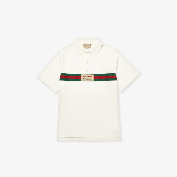Полосатая рубашка-поло из эластичного хлопка с нашивкой-логотипом для 4–12 лет Gucci, слоновая кость, Бежевый, Полосатая рубашка-поло из эластичного хлопка с нашивкой-логотипом для 4–12 лет Gucci, слоновая кость
