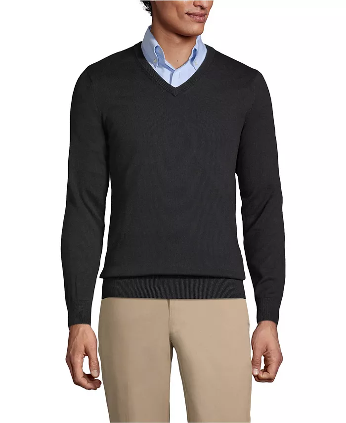 Мужской тонкий вязаный свитер с V-образным вырезом из хлопка и модала Lands' End, черный
Мужской тонкий вязаный свитер с V-образным вырезом из хлопка и модала Lands' End, черный