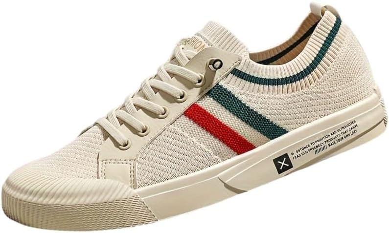 Мужские кроссовки большого размера бежевого цвета с дышащей вязаной верхней частью - легкая подошва из ЭВА, шнуровка, полоска красного/зеленого цвета, удобная повседневная обувь Fusecottc
Мужские кроссовки большого размера бежевого цвета с дышащей вязаной верхней частью - легкая подошва из ЭВА, шнуровка, полоска красного/зеленого цвета, удобная повседневная обувь Fusecottc