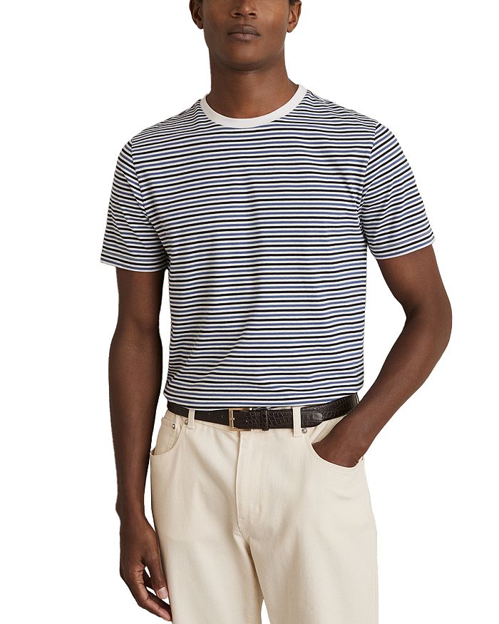 Футболка Regular Fit с полосками из мерсеризованного хлопка REISS, синий 
Футболка Regular Fit с полосками из мерсеризованного хлопка REISS, синий