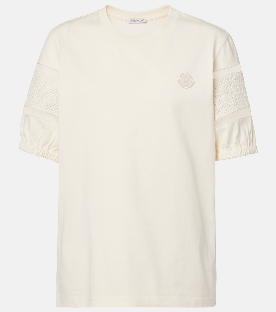 Хлопковая футболка с кружевной отделкой Moncler, 034- White 
Хлопковая футболка с кружевной отделкой Moncler, 034- White