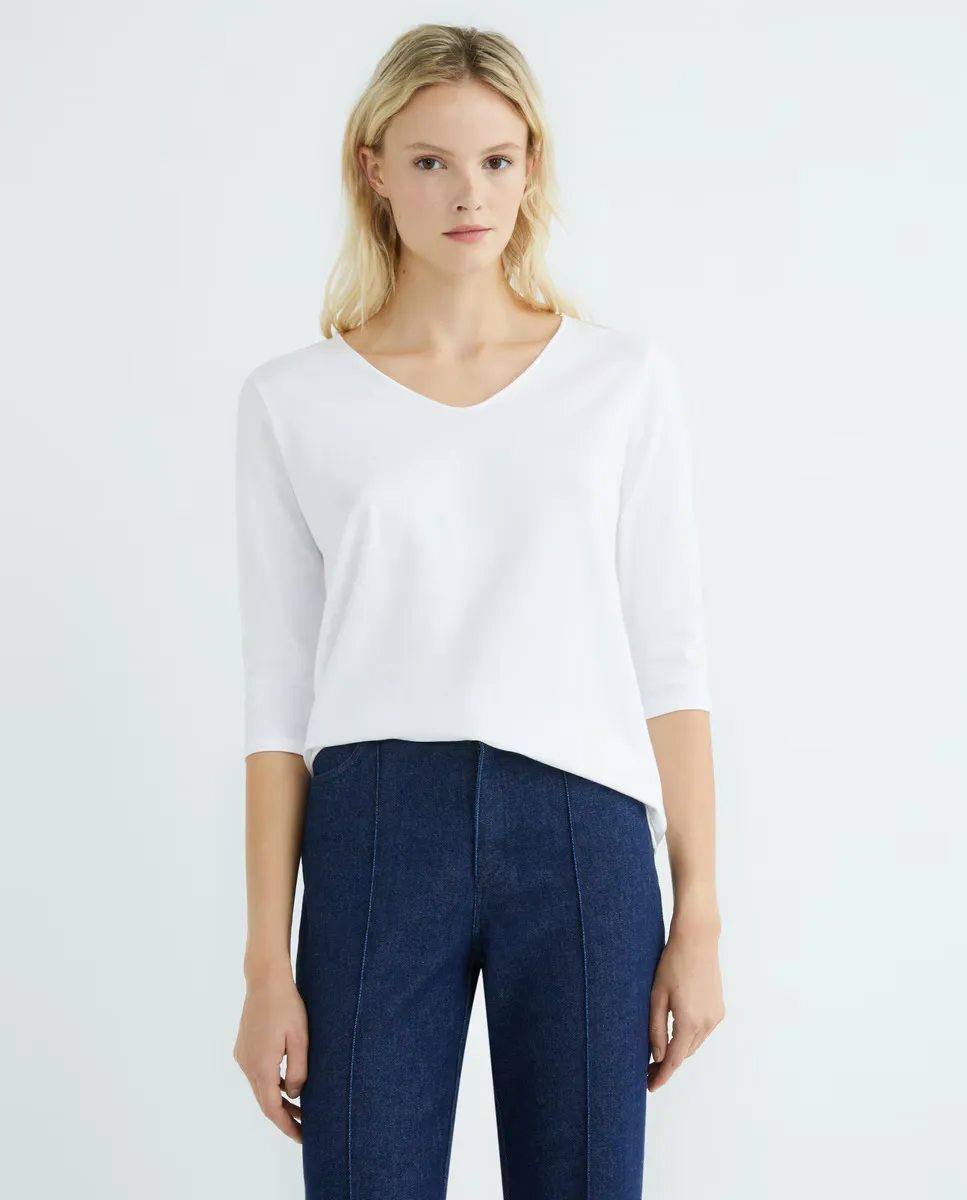 Женская футболка с рукавами 3/4 и V-образным вырезом Guitare, белый
Женская футболка с рукавами 3/4 и V-образным вырезом Guitare, белый