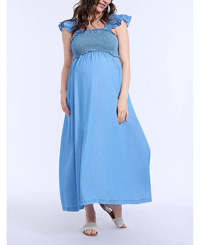 Женское платье макси без рукавов с оборками на плечах – Motherhood Maternity, синий
Женское платье макси без рукавов с оборками на плечах – Motherhood Maternity, синий