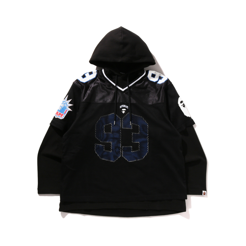 A BATHING APE Bape Multi Logo Layered Sleeves Relaxed Fit Football Jersey
A BATHING APE Bape Multi Logo Layered Sleeves Relaxed Fit Football Jersey