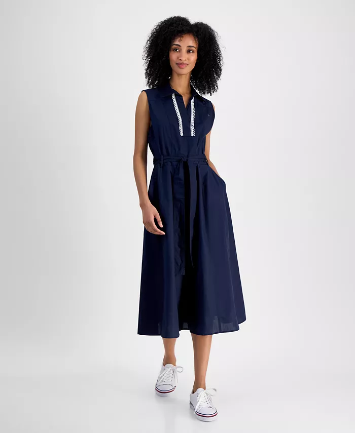 Женское хлопковое платье-рубашка с кружевными деталями Tommy Hilfiger, синий
Женское хлопковое платье-рубашка с кружевными деталями Tommy Hilfiger, синий