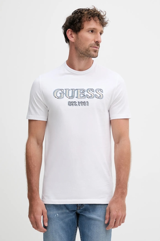 Хлопковая футболка Guess, белый 
Хлопковая футболка Guess, белый