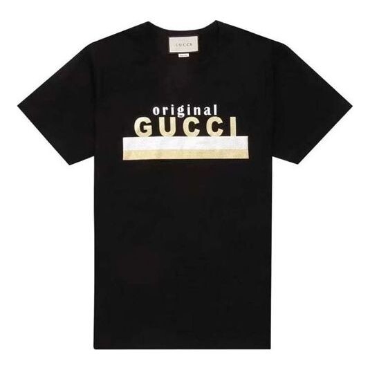 Футболка gold and silver striped letter logo short sleeve for black Gucci, черный
Футболка gold and silver striped letter logo short sleeve for black Gucci, черный