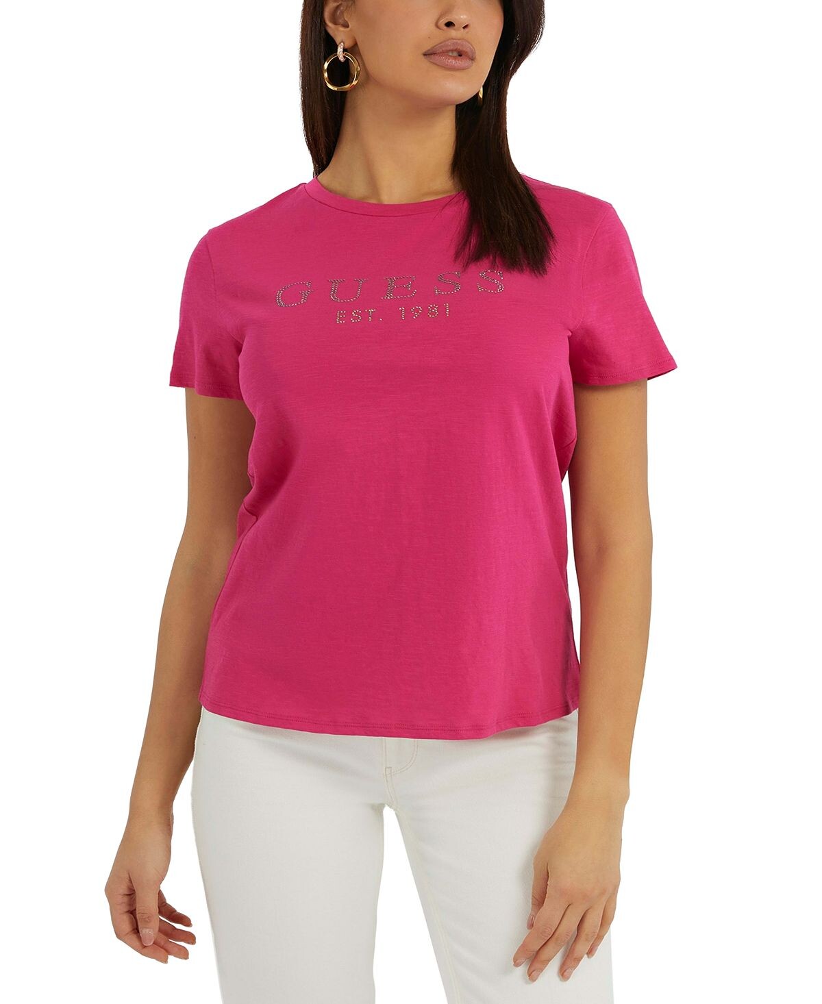 Женская хлопковая футболка с логотипом 1981 Crystal GUESS
Женская хлопковая футболка с логотипом 1981 Crystal GUESS