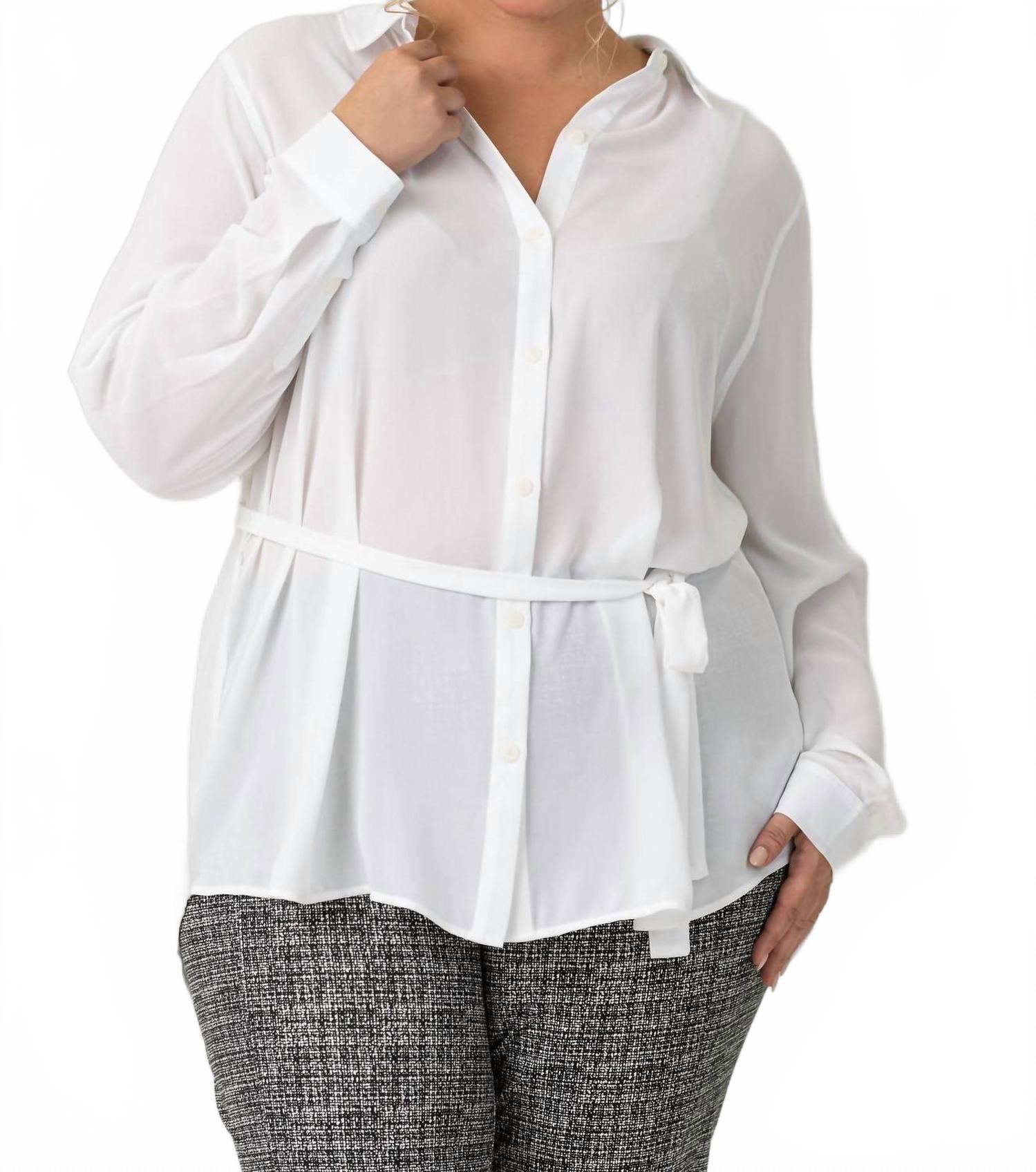 Белый плюс размер туника с поясом и воротником NYDJ
Белый плюс размер туника с поясом и воротником NYDJ