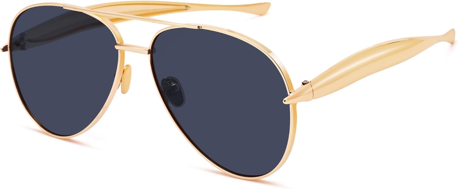 Ретро-солнцезащитные очки-авиаторы для женщин и мужчин - большие винтажные солнцезащитные очки-авиаторы в стиле 70-х годов с золотистым металлическим покрытием GLARDEFE, A3 Gold / Grey
Ретро-солнцезащитные очки-авиаторы для женщин и мужчин - большие винтажные солнцезащитные очки-авиаторы в стиле 70-х годов с золотистым металлическим покрытием GLARDEFE, A3 Gold / Grey