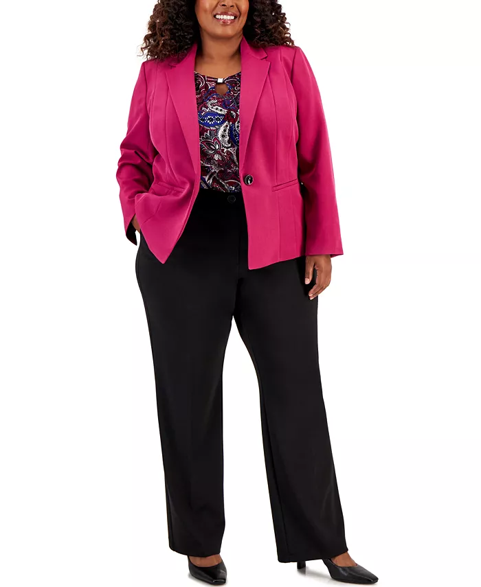 Блейзер больших размеров на одной пуговице, топ с принтом пейсли и брюки свободного кроя Kasper, черный 
Блейзер больших размеров на одной пуговице, топ с принтом пейсли и брюки свободного кроя Kasper, черный