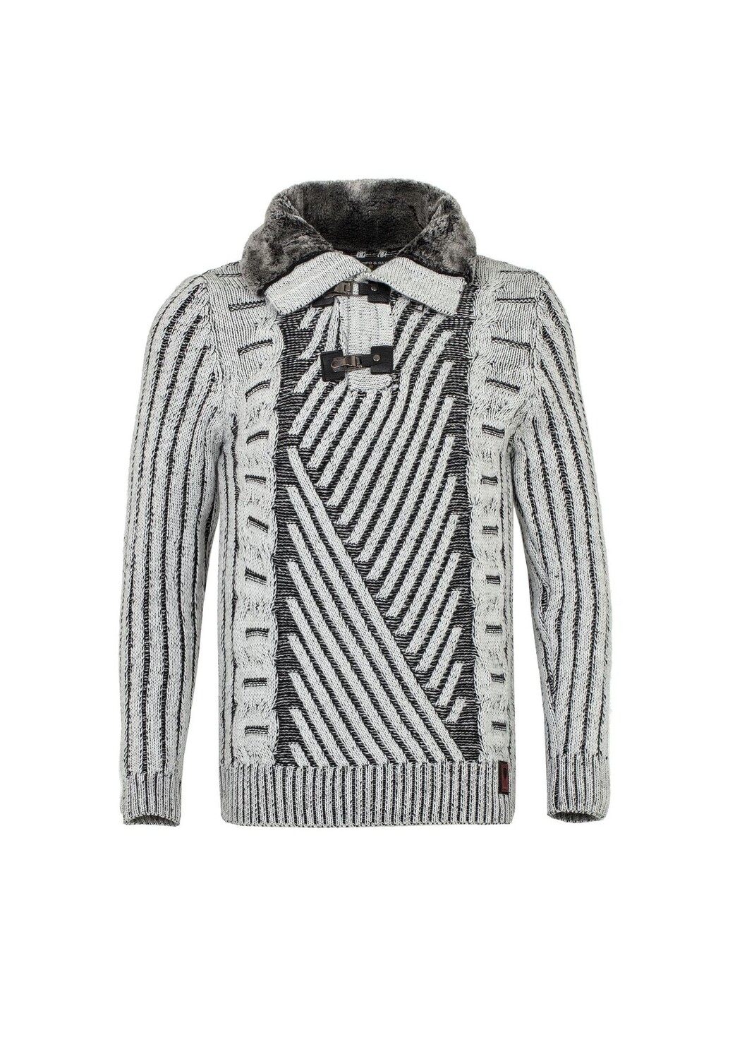 Вязаный свитер с высоким воротником и пуговицами CIPO & BAXX, цвет Ecru Black 
Вязаный свитер с высоким воротником и пуговицами CIPO & BAXX, цвет Ecru Black