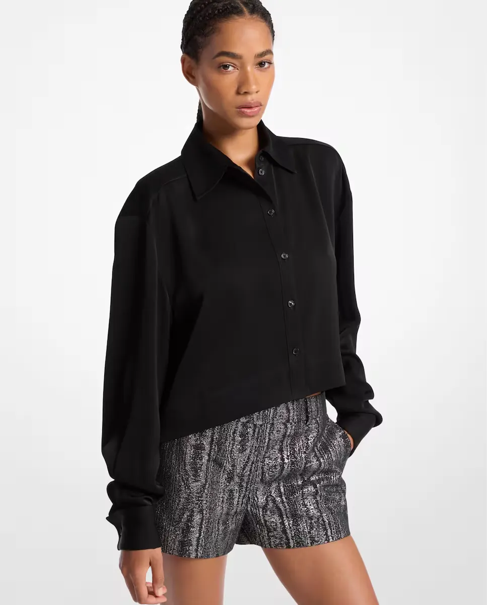 Короткая атласная женская рубашка Michael Michael Kors, черный 
Короткая атласная женская рубашка Michael Michael Kors, черный