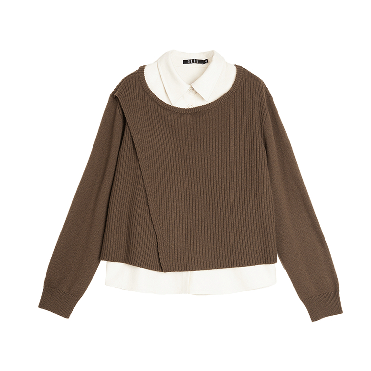 ELLE Свитер женский Coffee с лацканом утолщенный Mock Two Piece
ELLE Свитер женский Coffee с лацканом утолщенный Mock Two Piece