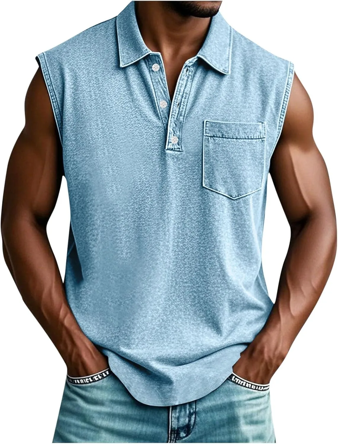 Мужская поло без рукавов на пуговицах, удобная, однотонная, с карманом Sdeycui
Мужская поло без рукавов на пуговицах, удобная, однотонная, с карманом Sdeycui