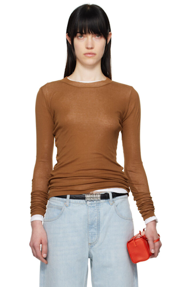 Коричневая футболка с длинным рукавом из сверхтонкой ткани AURALEE
Коричневая футболка с длинным рукавом из сверхтонкой ткани AURALEE