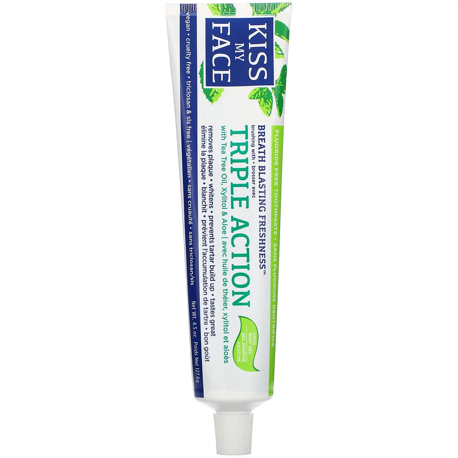 Kiss My Face Triple Action Toothpaste with Tea Tree Oil Xylitol & Aloe Fluoride Free Cool Mint Gel 4.5 oz (127.6 g)
Kiss My Face Triple Action Toothpaste with Tea Tree Oil Xylitol & Aloe Fluoride Free Cool Mint Gel 4.5 oz (127.6 g)