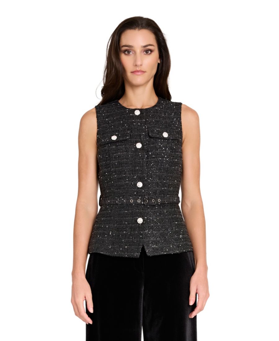 Женский жилет с круглым вырезом, пуговицами спереди и отделкой стразами Tahari ASL, Black Silver
Женский жилет с круглым вырезом, пуговицами спереди и отделкой стразами Tahari ASL, Black Silver