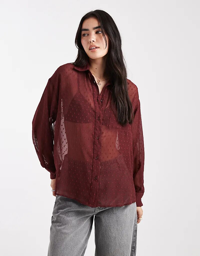 Рубашка ASOS DESIGN с прозрачной отделкой из ткани «добби» бордового цвета
Рубашка ASOS DESIGN с прозрачной отделкой из ткани «добби» бордового цвета