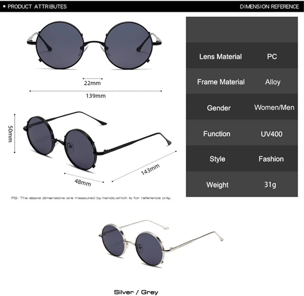 Солнцезащитные очки UV400 с круглой металлической оправой в стиле панк для женщин и мужчин, для бега и занятий спортом на открытом воздухе UYPTK, Black Gray
Солнцезащитные очки UV400 с круглой металлической оправой в стиле панк для женщин и мужчин, для бега и занятий спортом на открытом воздухе UYPTK, Black Gray
