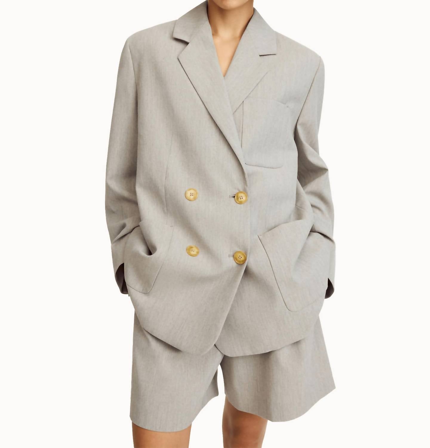 Рэйли Двубортный пиджак в серо-коричневом меланже By Malene Birger
Рэйли Двубортный пиджак в серо-коричневом меланже By Malene Birger