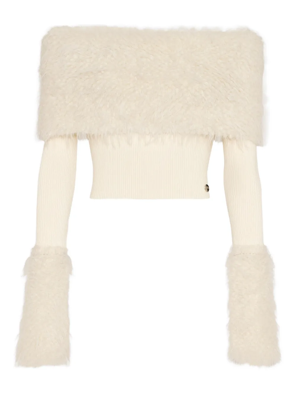 Ребристый свитер с мохнатыми деталями Jean Paul Gaultier, нейтральный 
Ребристый свитер с мохнатыми деталями Jean Paul Gaultier, нейтральный