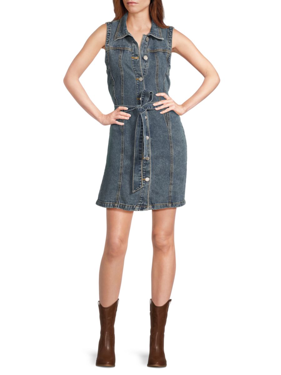 Мини-платье из денима без рукавов с поясом Noisy May, цвет Medium Blue 
Мини-платье из денима без рукавов с поясом Noisy May, цвет Medium Blue