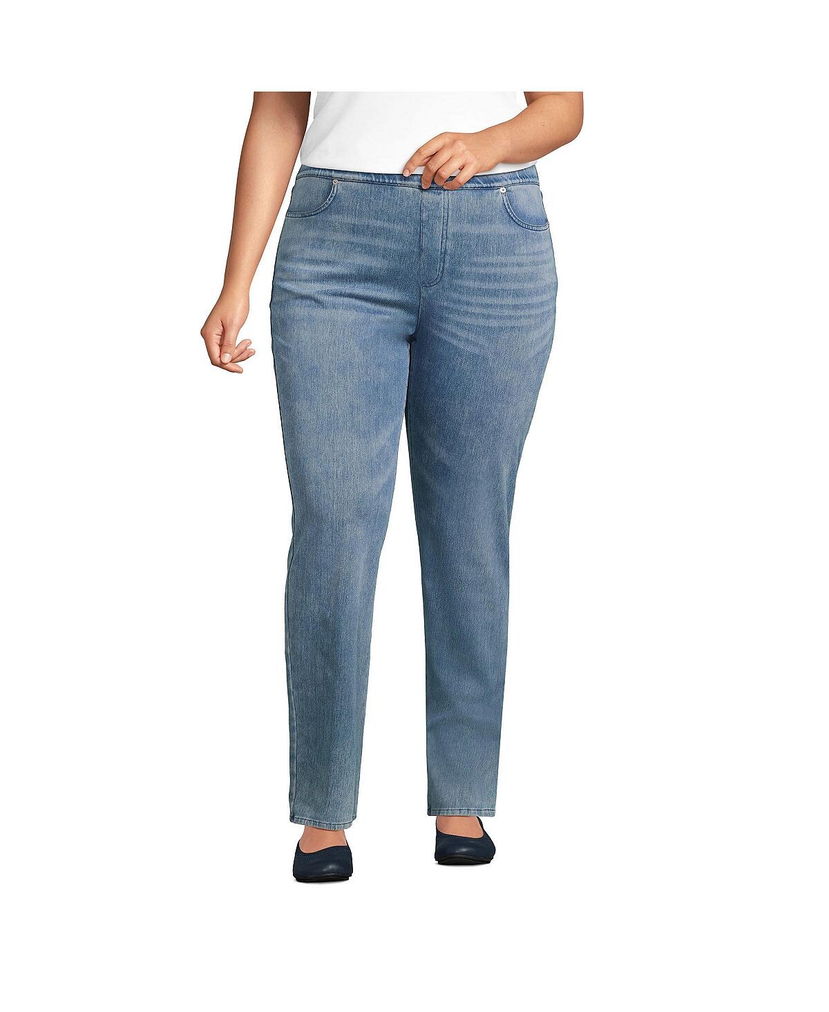 Женские прямые джинсы из трикотажного денима без застежки со средней посадкой и морской звездой больших размеров Lands' End
Женские прямые джинсы из трикотажного денима без застежки со средней посадкой и морской звездой больших размеров Lands' End