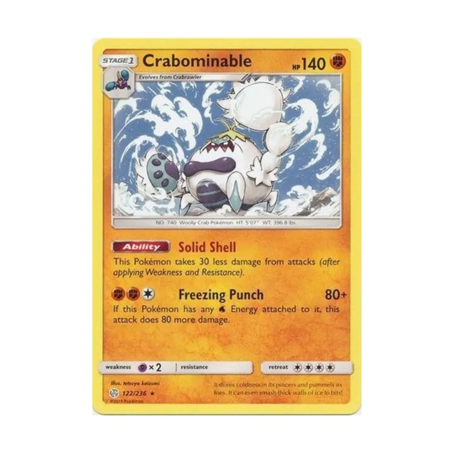 CCG Crabominable (R) # 122/236 (обратная голограмма), Pokemon - SM - Cosmic Eclipse - Singles
CCG Crabominable (R) # 122/236 (обратная голограмма), Pokemon - SM - Cosmic Eclipse - Singles