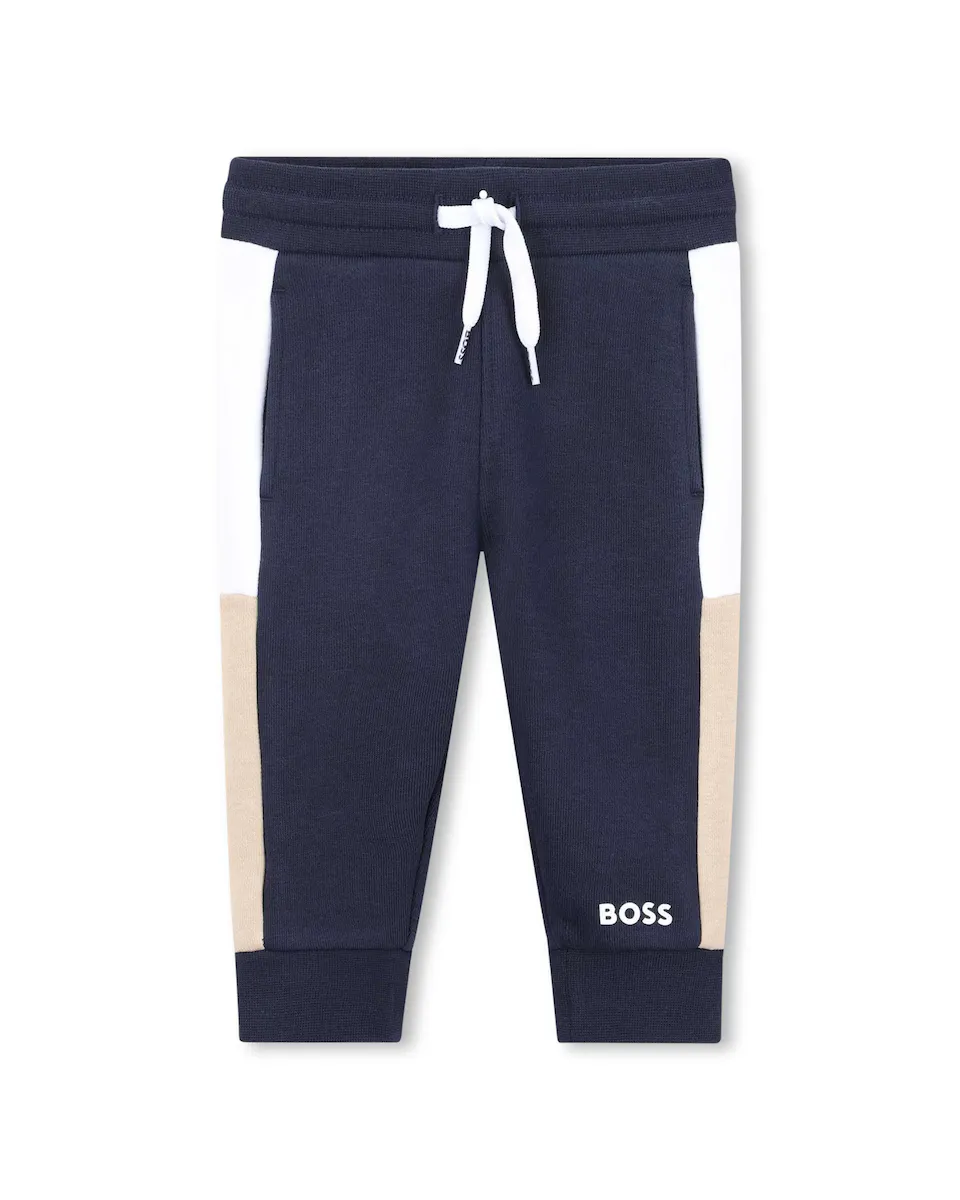 Спортивные брюки для мальчика с контрастными полосками по бокам BOSS Kidswear, темно-синий 
Спортивные брюки для мальчика с контрастными полосками по бокам BOSS Kidswear, темно-синий