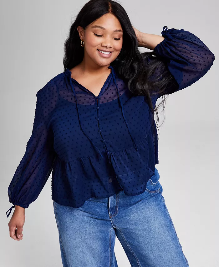 Модный топ с застежкой на пуговицы в горошек для полных And Now This, синий
Модный топ с застежкой на пуговицы в горошек для полных And Now This, синий