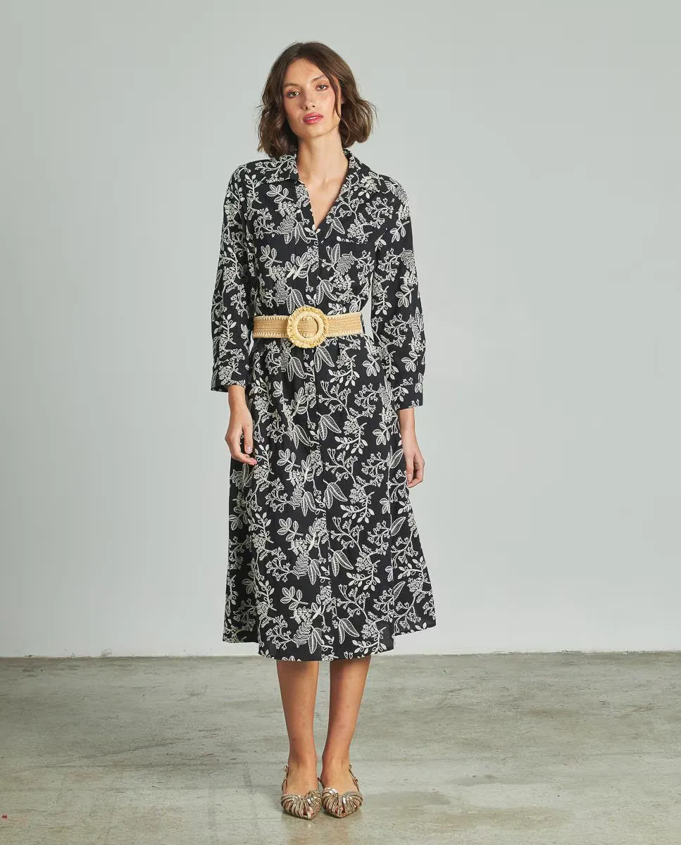 Миди-платье рубашечного кроя с жаккардовой тканью, острым воротником на пуговицах и поясом Alma en Pena, черный
Миди-платье рубашечного кроя с жаккардовой тканью, острым воротником на пуговицах и поясом Alma en Pena, черный