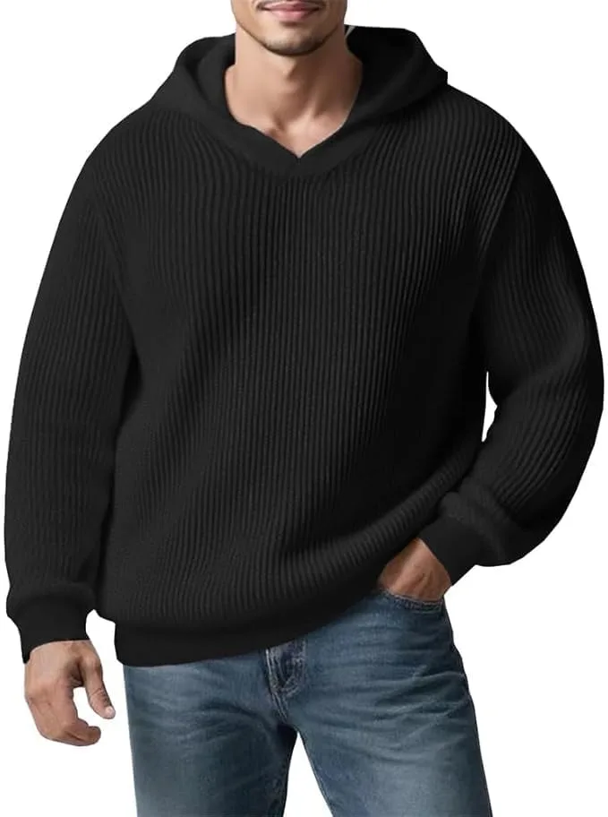Мужской оверсайз свитер с капюшоном и V-образным вырезом
Мужской оверсайз свитер с капюшоном и V-образным вырезом