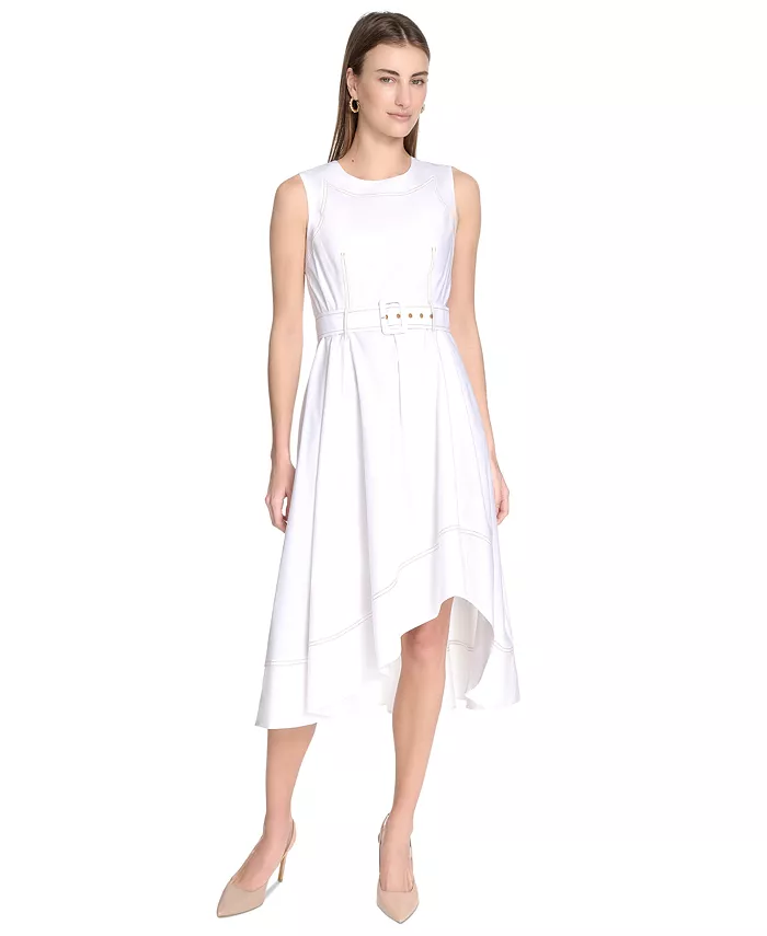 Женское платье без рукавов с поясом и асимметричным подолом Calvin Klein, белый
Женское платье без рукавов с поясом и асимметричным подолом Calvin Klein, белый