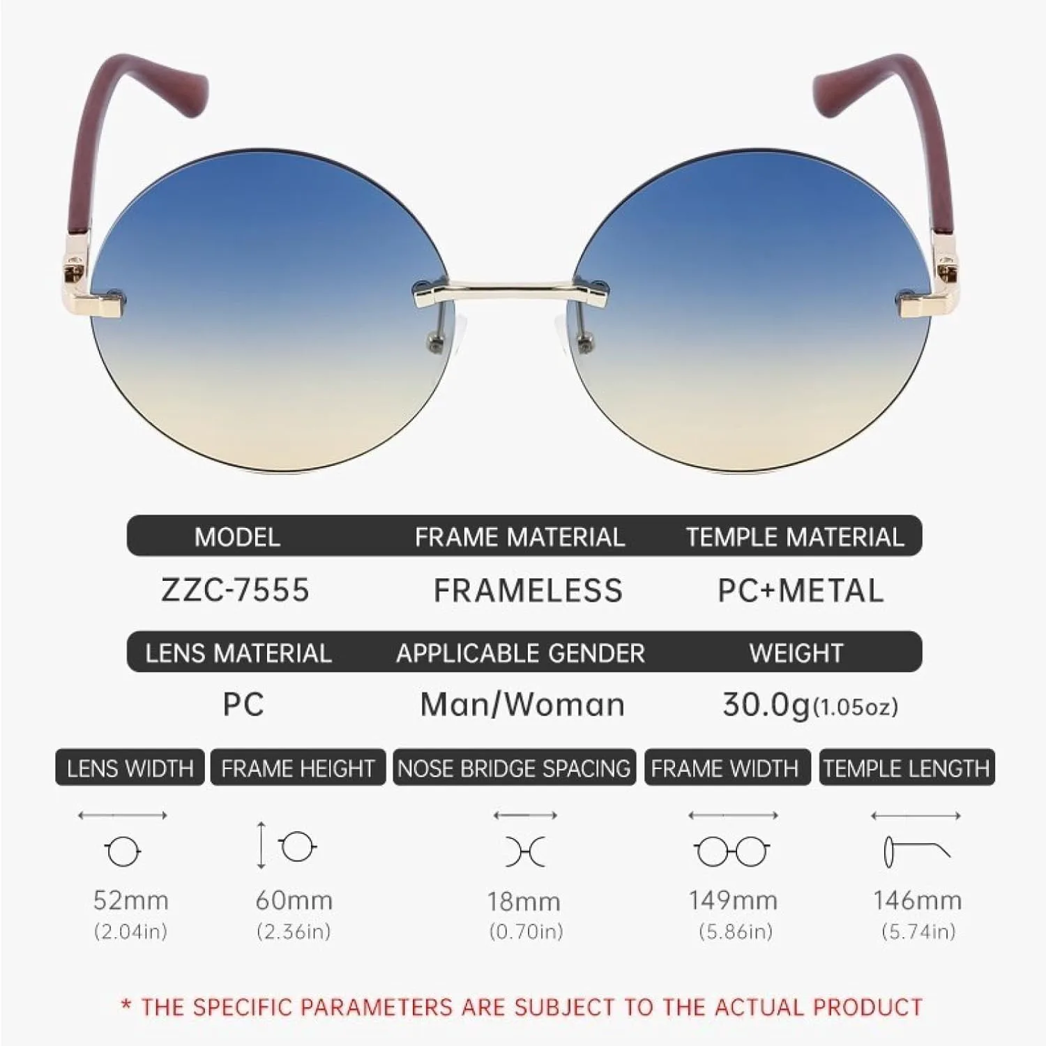 Круглые солнцезащитные очки без оправы для женщин, роскошные, модные, большого размера, стильные, с градиентными линзами, для мужчин TVTBBVV, C5 Blue Yellow
Круглые солнцезащитные очки без оправы для женщин, роскошные, модные, большого размера, стильные, с градиентными линзами, для мужчин TVTBBVV, C5 Blue Yellow