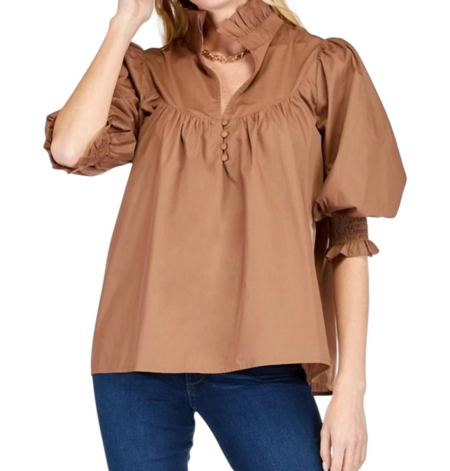 Топ на пуговицах с кокеткой коричневого цвета Jade
Топ на пуговицах с кокеткой коричневого цвета Jade