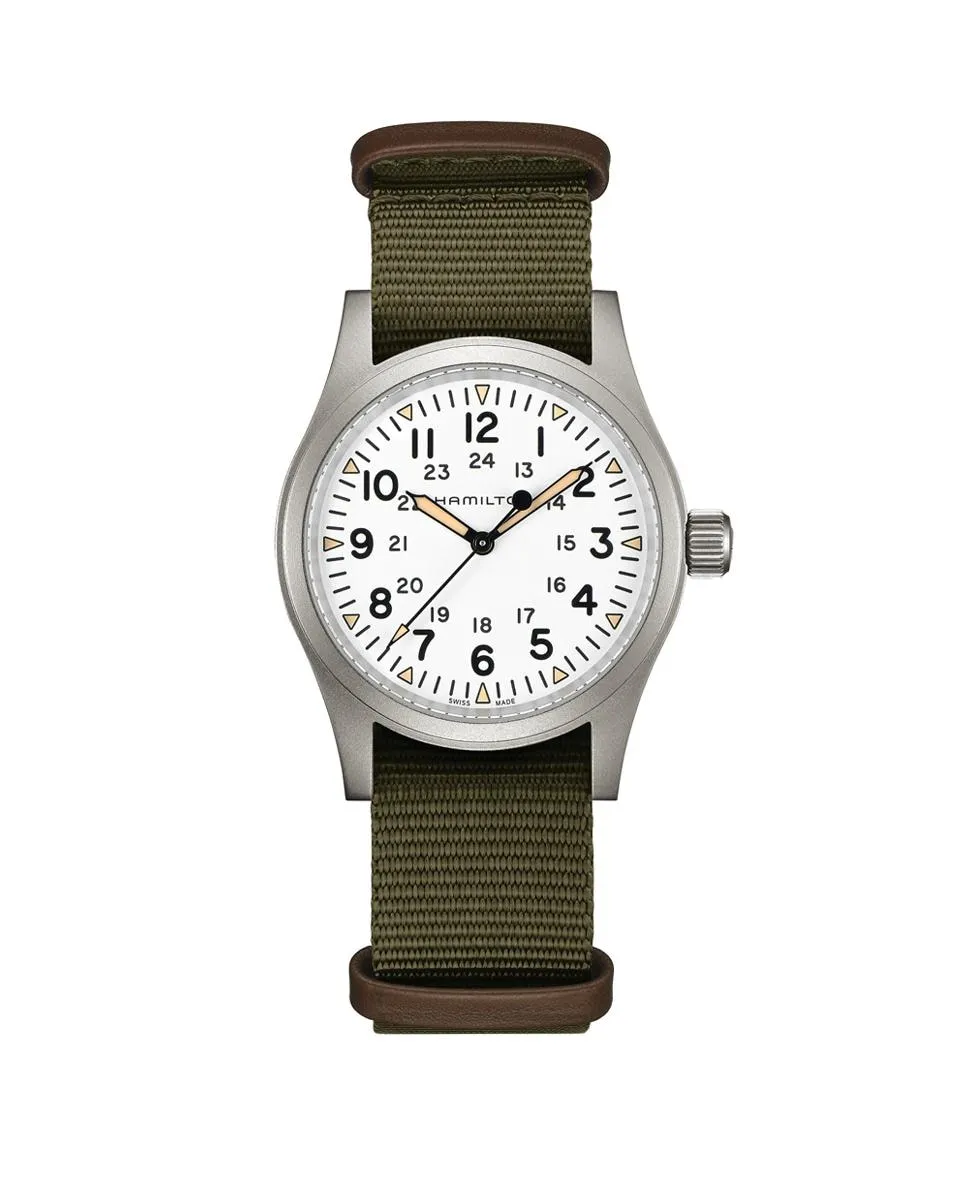 Мужские механические часы Khaki Field 38 мм H69439411 с текстильным ремешком Hamilton, зеленый
Мужские механические часы Khaki Field 38 мм H69439411 с текстильным ремешком Hamilton, зеленый