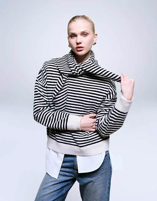 Черный и экрю вязаный джемпер в полоску и шарф ASOS DESIGN
Черный и экрю вязаный джемпер в полоску и шарф ASOS DESIGN