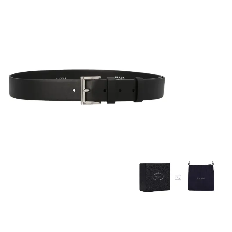PRADA Кожаный мужской ремень черный шириной 3.5 см, Black 
PRADA Кожаный мужской ремень черный шириной 3.5 см, Black
