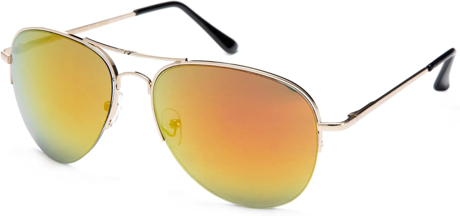 Классические солнцезащитные очки-авиаторы, полуободковые, с защитой от УФ-излучения и зеркальными линзами Newbee Fashion Sunglasses, 2 Pack - Green & Orange Flash
Классические солнцезащитные очки-авиаторы, полуободковые, с защитой от УФ-излучения и зеркальными линзами Newbee Fashion Sunglasses, 2 Pack - Green & Orange Flash