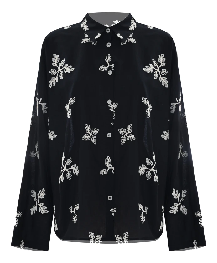 Черно-Белая рубашка с узором из листьев и пуговицами. Kocca, черный
Черно-Белая рубашка с узором из листьев и пуговицами. Kocca, черный