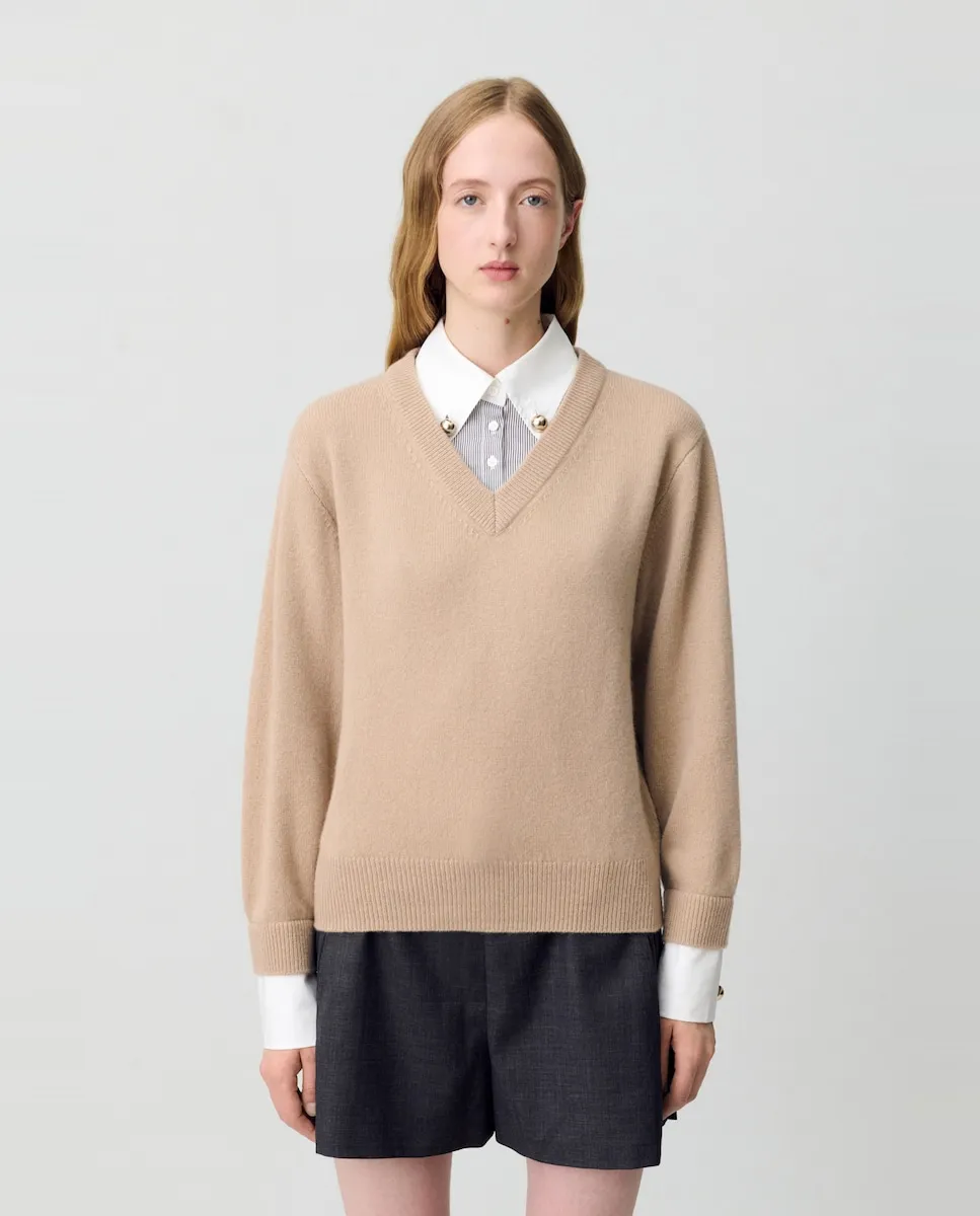 Женский свитер с V-образным вырезом Claudie Pierlot, бежевый 
Женский свитер с V-образным вырезом Claudie Pierlot, бежевый