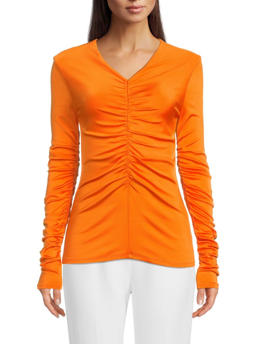 Топ Leilani с V-образным вырезом и рюшами Et Ochs, цвет Caution Orange
Топ Leilani с V-образным вырезом и рюшами Et Ochs, цвет Caution Orange