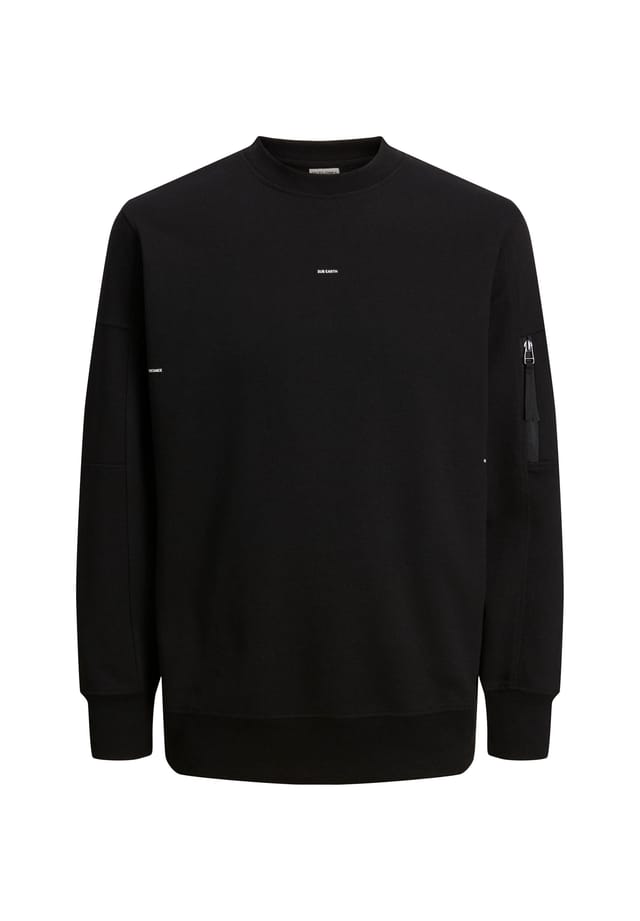 Толстовка-Свитер с круглым вырезом ребристыми манжетами и карманом на рукаве Jack & Jones, черный 
Толстовка-Свитер с круглым вырезом ребристыми манжетами и карманом на рукаве Jack & Jones, черный