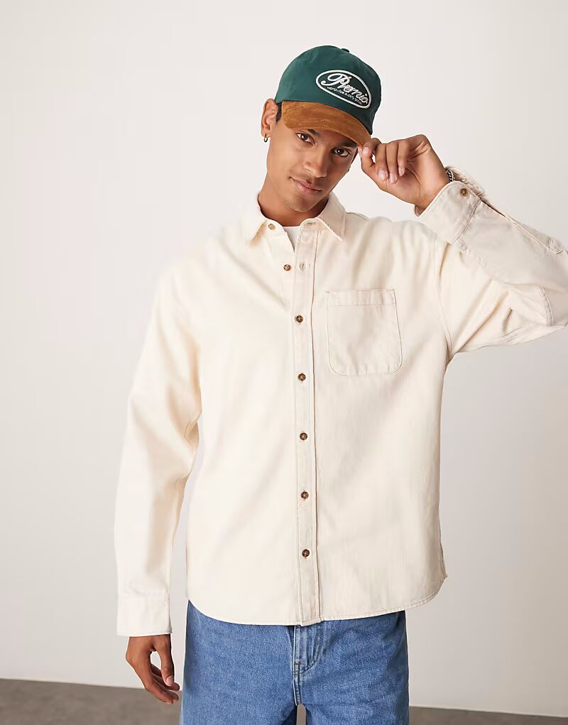 Джинсовая рубашка с длинными рукавами Abercrombie & Fitch кремового цвета 
Джинсовая рубашка с длинными рукавами Abercrombie & Fitch кремового цвета