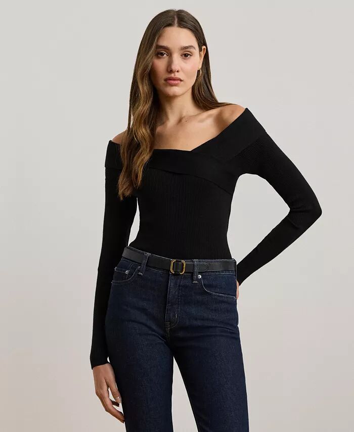 Женский свитер с открытыми плечами, выполненный в рубчик Lauren Ralph Lauren, черный
Женский свитер с открытыми плечами, выполненный в рубчик Lauren Ralph Lauren, черный