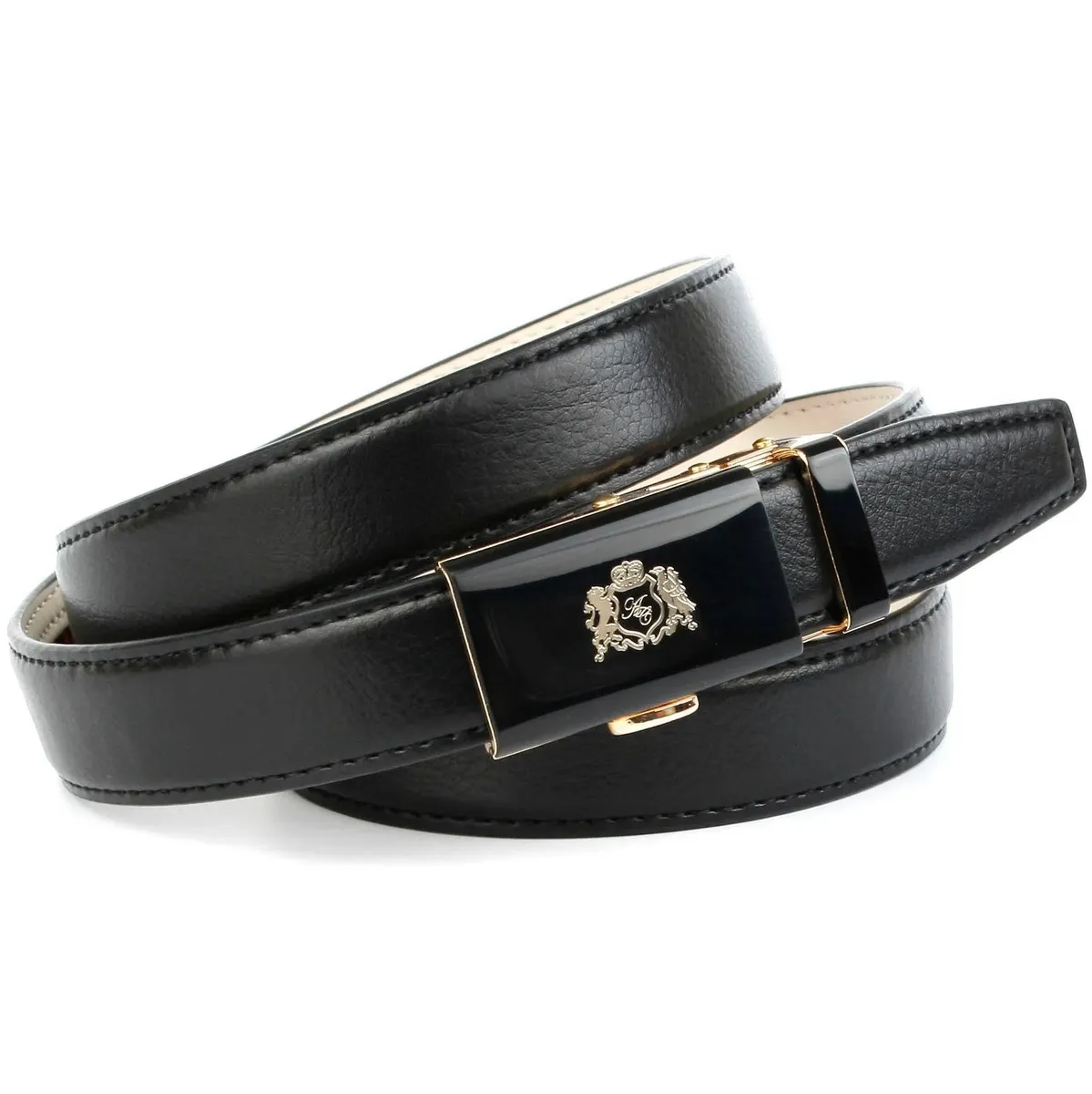 Кожаный ремень Anthoni Crown со стеклянной застежкой золотистого цвета и гербом, черный
Кожаный ремень Anthoni Crown со стеклянной застежкой золотистого цвета и гербом, черный